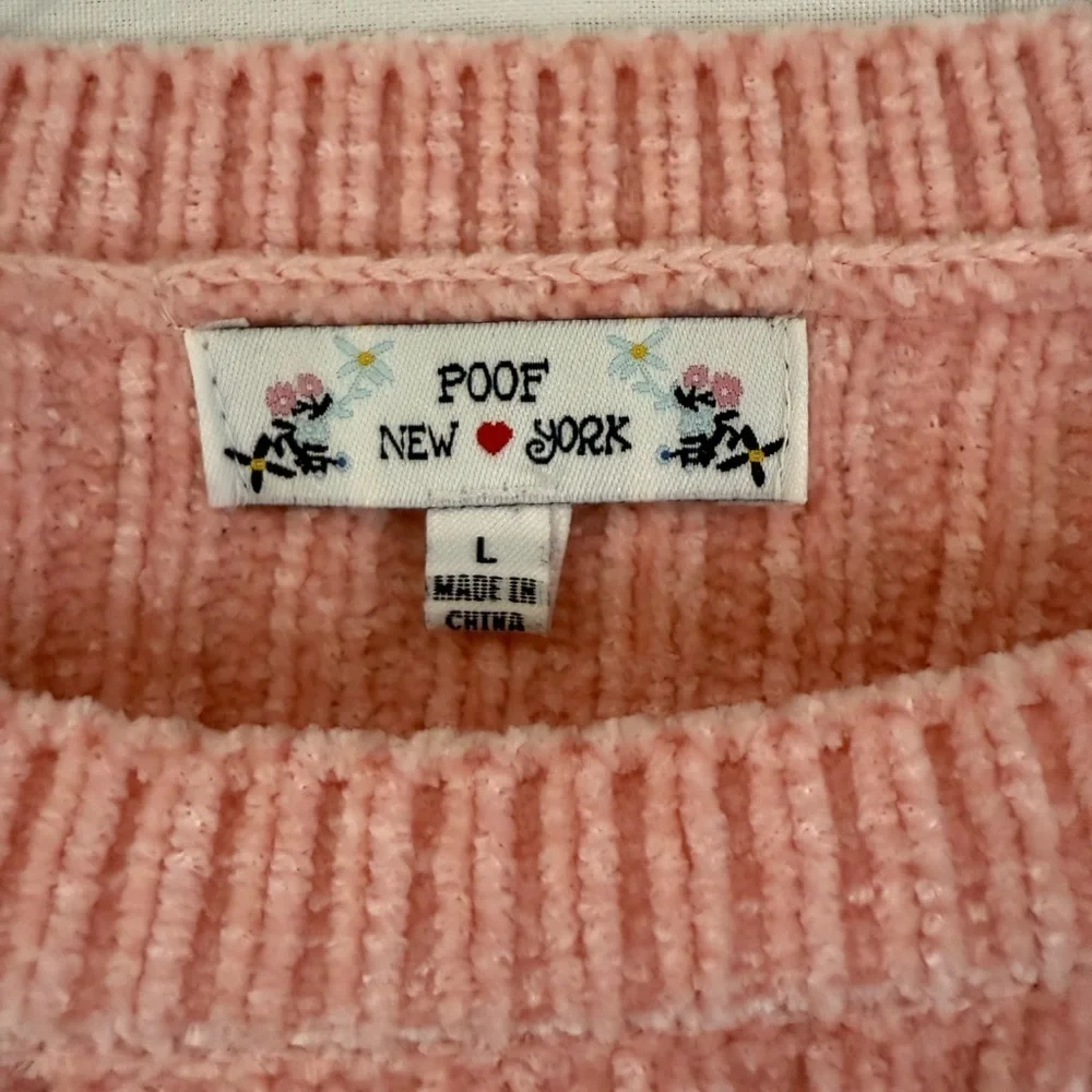 Poof! Sweater New York Ribbed Knit Crew Oversized Dolman Cozy Pink Size Large
